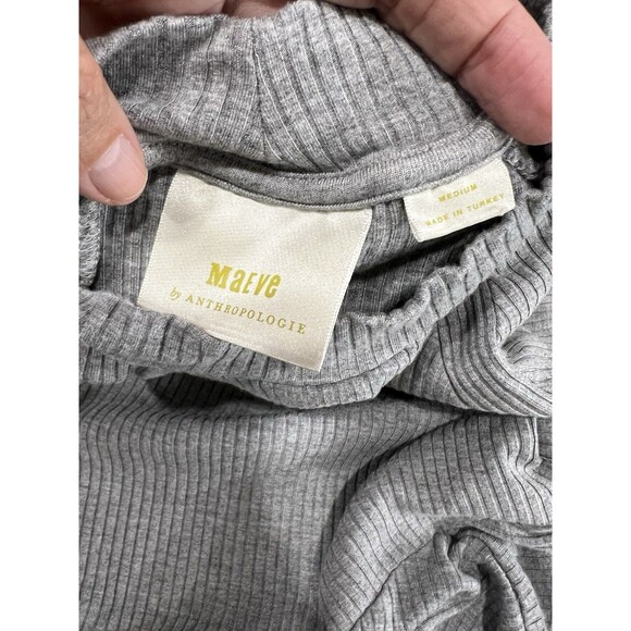 Maeve Anthropologie Women's Gray Peplum Ribbed Blouse Size Medium - Picture 2 of 10